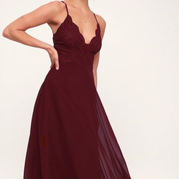 Lulu's Burgundy Lace Maxi Dress - Picture 1 of 4